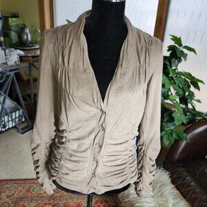 25071  NWOT!!!  Gorgeous Miilla Vegan Suede Ruched Jacket STONE Sz M